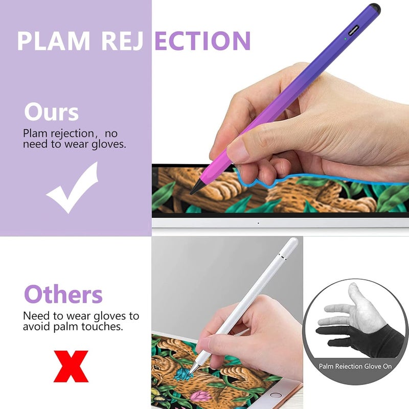 COO ​​​Stylus Pen for iPad 2018-2023 with Palm Rejection, Active Pencil for iPads 10th/9th/8th/7th/6th Gen, for iPad Pro 11/12.9 inch, for iPad Air 5th/4th/3th, for iPad mini 6th/5th Gen(Purple Rose Red) - Image 5